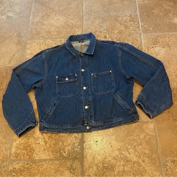 Vintage POLO RALPH LAUREN Men Blue Dungaree Denim Trucker Jacket